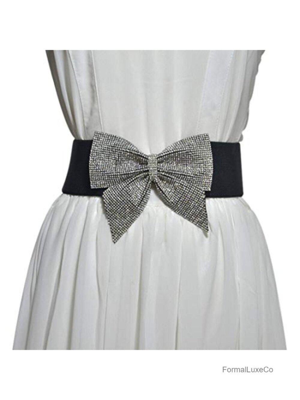 Women's Rhinestone Bow Elastic Peplum Waistband Wide Wedding Party Dress Belt